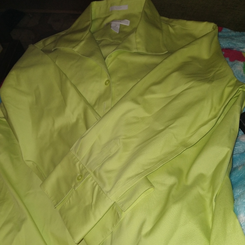 Chico's Lime Green long sleeve buttonup blouse sz2
